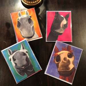 Kusbare, schattige notitiekaarten met paardenneus, set van 4 geassorteerde blanco notitiekaarten met enveloppen *STERLING* *Buzz* *ONIKA* *Dream* mijn originele werken