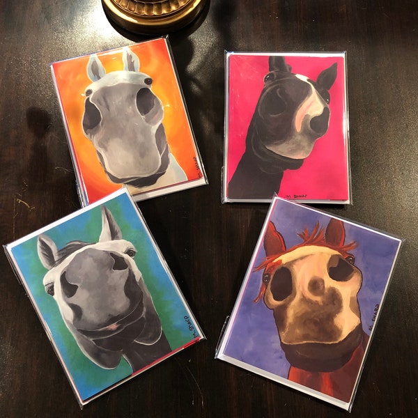 Kissable, cute horse nose notecards, set of 4 assorted blank notecards with envelopes *STERLING* *Buzz* *ONIKA* *Dream* my original works