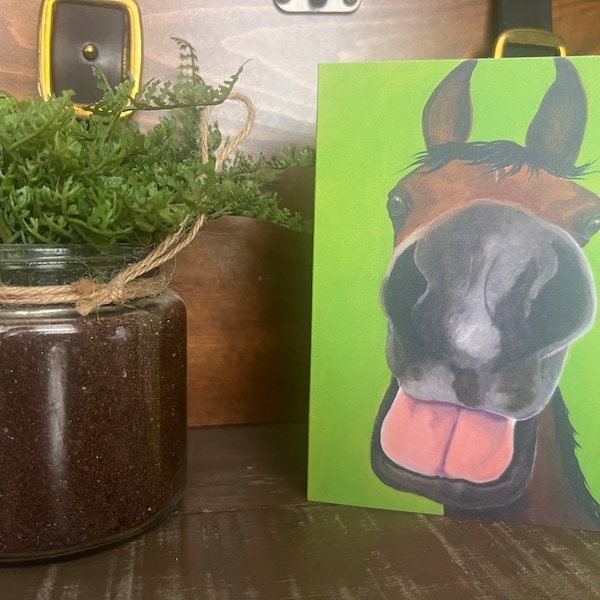 Kissable, cute horse nose set of 4 blank notecards with envelopes from my original painting of my Arabian gelding SPIDEY happiest horse ever