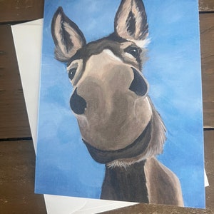 Embrasser, joli nez d'âne, lot de 4 cartes de correspondance vierges avec des enveloppes de ma peinture originale de mon burro spécial Ravello