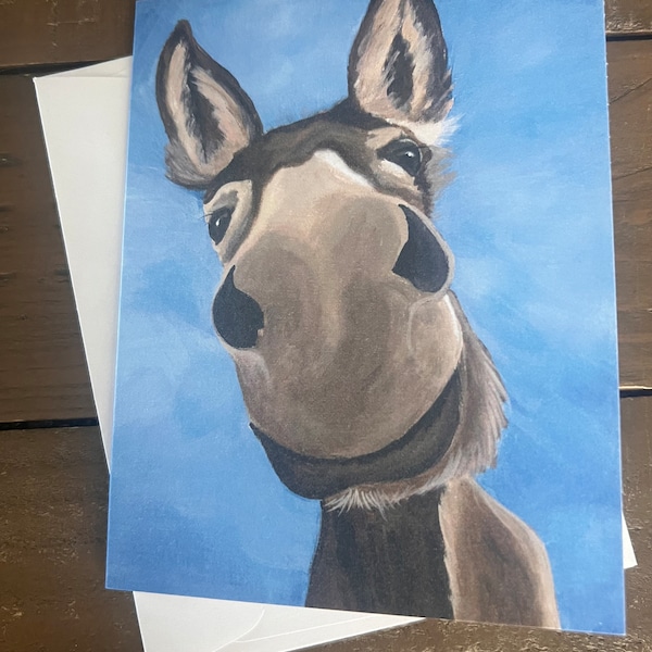 Kissable, cute donkey nose set of 4 blank notecards with envelopes  from my original painting of my special burro Ravello
