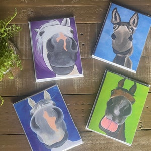 Kusbare, schattige paard/ezel set van 4 geassorteerde neus-blanco notitiekaarten met enveloppen *RAVELLO* *Abel* *SPIDEY* *Gemma* uit mijn originele werken