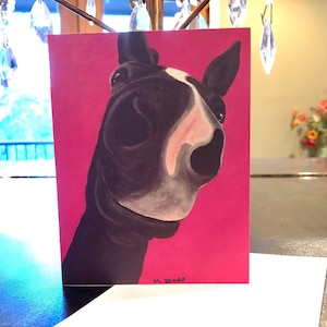 Kissable, schattige paardenneus notecards, set van 4 blanco notecards met enveloppen - zwarte Oldenburg merrie "ONIKA" uit mijn oorspronkelijke werk