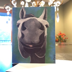 Kissable, schattige paardenneus notecards, set van 4 lege notecards met enveloppen - grijze Arabische ruin "BUZZ" van mijn oorspronkelijke werk