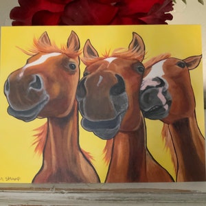 Kissable, schattige paardenneus notecards, set van 4 lege notecards met enveloppen - 3 kastanje Arabieren "DE BABY's" van mijn oorspronkelijke werk