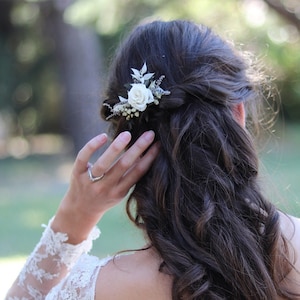 Epingle à cheveux CANDY, accessoire coiffure mariage fleur séchée et stabilisée, barrette cheveux rose et gypsophile demoiselle d'honneur image 1