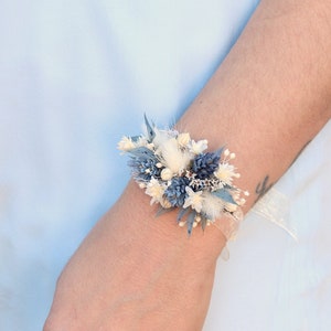 Bracelet OCEANE fleur séchée dusty blue accessoire bohème pour mariée demoiselle d'honneur Cadeau original demande témoin