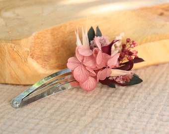 Hair barrette GENA clic-clac style with dried flower for children and adults, pink magenta hair accessory for wedding, baptism, birthday