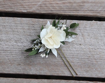 Epingle à cheveux MERRYL, pic à cheveux hortensia et eucalyptus stabilisés, accessoire coiffure fleur éternelle, barrette fleur préservée