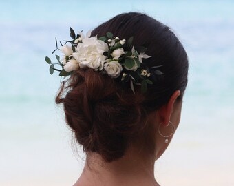 GEMBER kam voor bruidskapsel gedroogde en gestabiliseerde witte bloemen, romantisch haaraccessoire gemaakt van duurzame natuurlijke bloemen