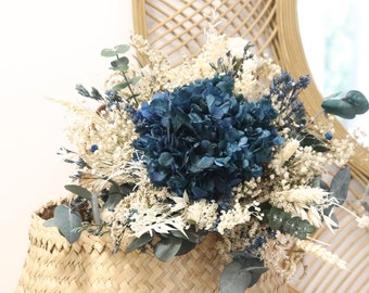 Bouquet SAINT MALO, bouquet hortensia stabilisé bleu,  bouquet mariage fleurs séchées bleu, cadeau éco-responsable