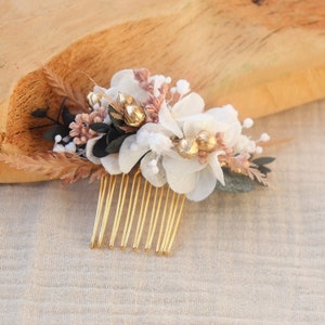 CANDICE preserved flower comb for boho chic wedding hairstyle, white hydrangea comb for classic style wedding