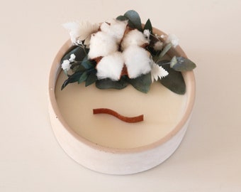 Scented decorative candle FLEUR DE COTON dried and flowers, eco-responsible handcrafted gift for Christmas, Cotton wedding anniversary