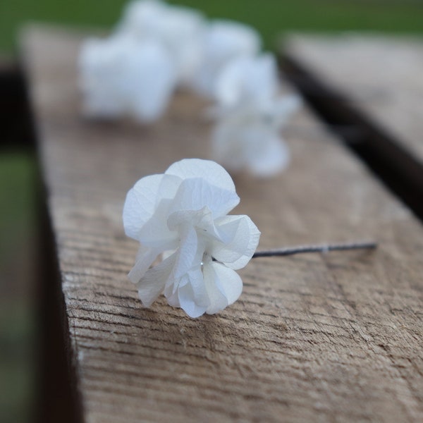 Fleuron d'hortensia stabilisé à piquer dans les cheveux, pic fleuri pour tresse ou chignon, accessoire de coiffure fleur naturelle préservée