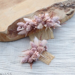 BRIDGET comb dried and preserved flower pink blush romantic hairstyle, Long lasting natural flower haircomb for boho eco-responsible wedding image 1