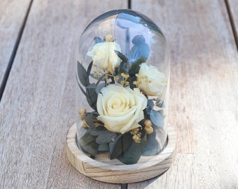 Small eternal rose under bell home decoration in dried flower, Unique Christmas gift, housewarming and mother's day gift, ROBE DE SOIE