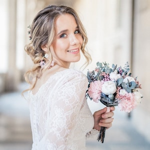 Bouquet de mariée PARIS en pivoines et roses naturelles éternelles, bouquet en fleurs séchées et stabilisées pour mariage bohème image 1