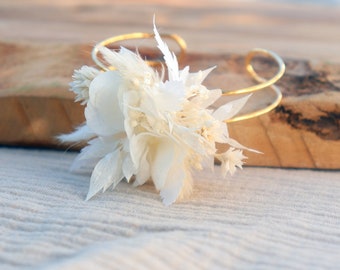 Bracelet OLWEN white dried and preserved flower accessory for bride or bridesmaid Natural flower wedding jewel Original gift witness request