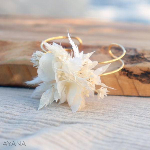 OLWEN-Armband, getrocknete und konservierte weiße Blumen, Boho-Accessoire für die Braut, Brautjungfer, originelle Geschenkanfrage