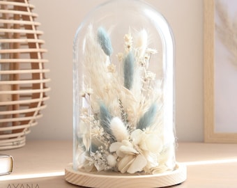 Decorative bell dried flower pastel shade Provence style BALADE EN LUBERON, home decoration eternal flower and pampas flower in glass bell