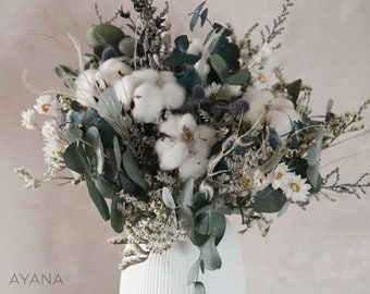 Bouquet fleurs séchées NICE, bouquet de décoration en fleurs naturelles séchées et stabilisées, cadeau noces de coton, cadeau anniversaire