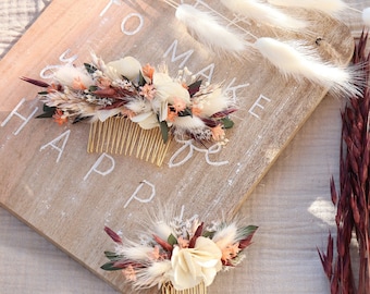 ROSITA pettini per capelli fiori secchi e conservati in terracotta matrimonio boho, pettine per acconciatura con fiori naturali sostenibili per matrimonio in campagna