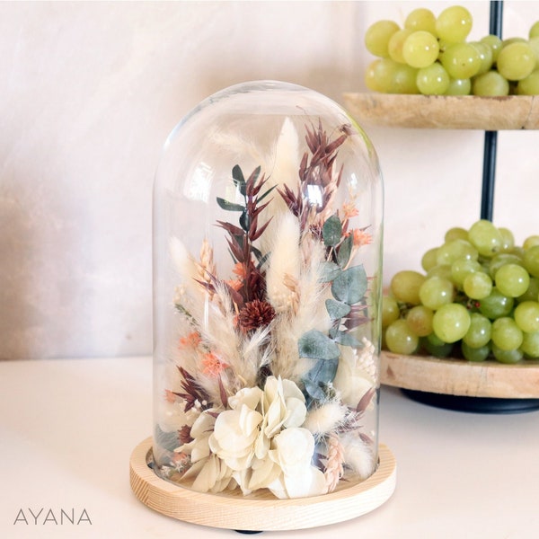 Decorative bell TERRE D'OCRES dried and preserved flowers, terracotta color trendy interior decoration, custom eco-responsible gift