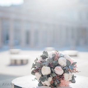 Bouquet de mariée PARIS en pivoines et roses naturelles éternelles, bouquet en fleurs séchées et stabilisées pour mariage bohème image 10
