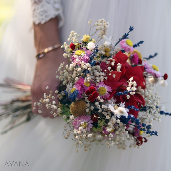 Bouquet de mariée CHICAGO en fleurs séchées et stabilisées, bouquet de mariage bohème en fleurs naturelles, bouquet fleurs mariage estival