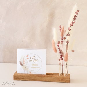 Portafotos de roble CAMARGUE flor rosa seca y estabilizada, barra de madera noble arte artesanía regalo eco-responsable, decoración navideña de madera