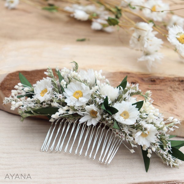 Peigne DONNA fleurs séchées, peigne cheveux fleurs séchées et stabilisées mariage bohème, barrette à cheveux fleur durable mariage champêtre