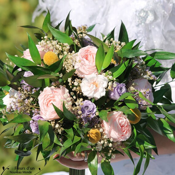 Bouquet Florence Bouquet Mariage Romantique En Roses Naturelles Stabilisées Bouquet De Roses Anglaises Au Cœur Rappelant La Pivoine