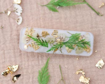 ELIA hårspänne i naturligt blomharts – Epoxiharts, stabiliserad gypsophila-ormbunke – Boho chic håraccessoar