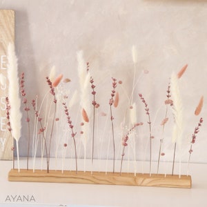Noble wooden bar CAMARGUE dried and preserved pink flowers, solid oak bar eco-responsible gift crafts, dried pink flower on wood decoration