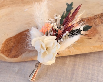 Buttonhole RECONFORT groom accessory dried and preserved natural flower ivory and terracotta boho wedding man accessory