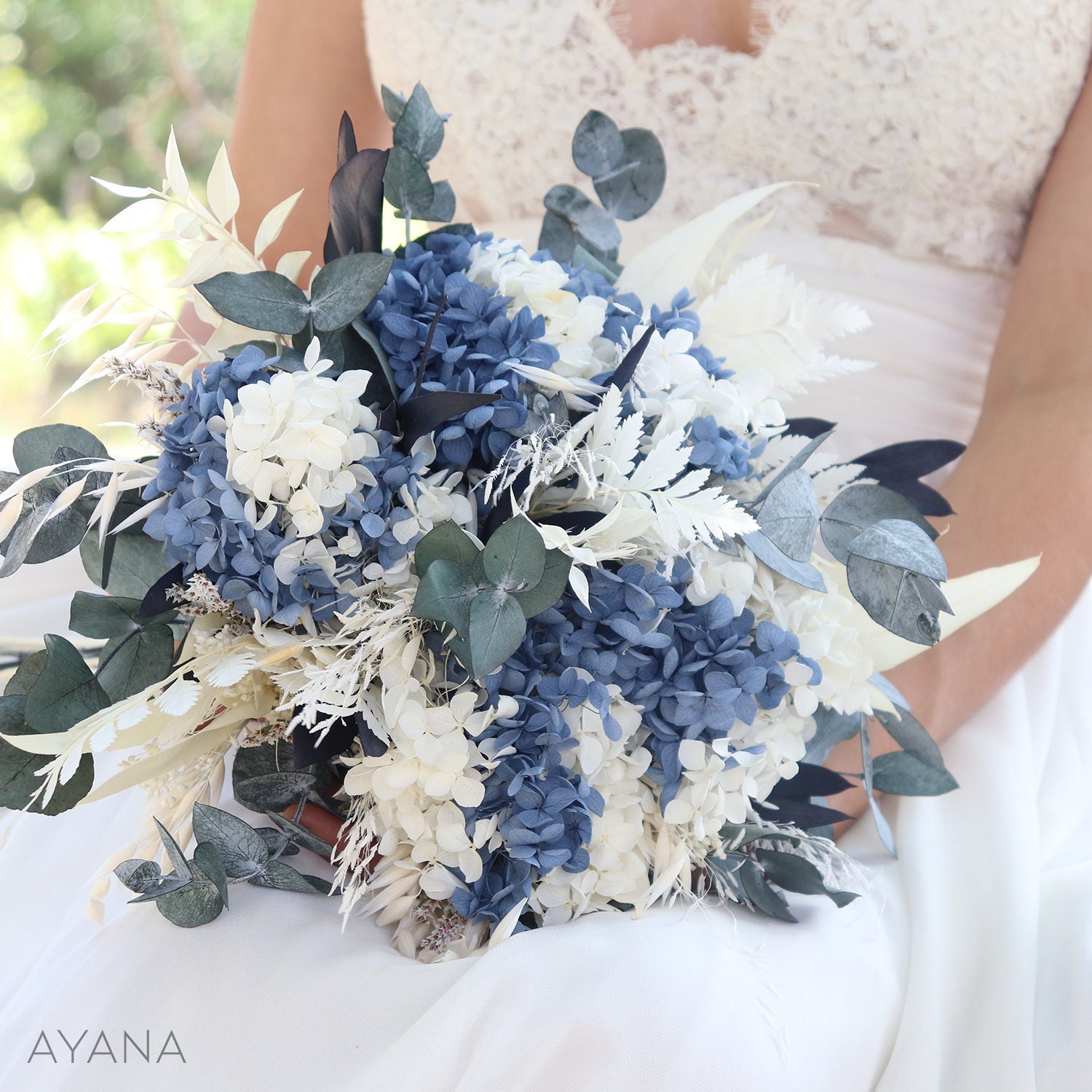 Dusty Blue Bouquet OSLO With Dried and Preserved Flowers, Boho