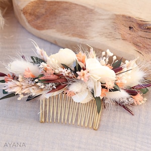 Hair comb ROSITA dried and preserved flowers terracotta shade boho wedding, Hairdressing comb natural flower sustainable country wedding 1 peigne classique