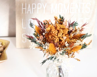 Bouquet SIENNE ocre et terracotta décoration de table en fleurs séchées et stabilisées, bouquet mariage été bohème