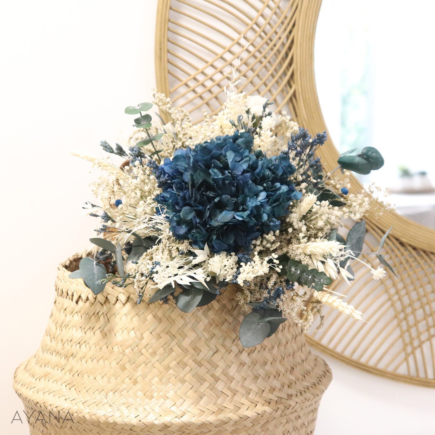 Blue bouquet SAINT MALO, dried and preserved flowers arrangement, eco-responsible gift, blue wedding bouquet
