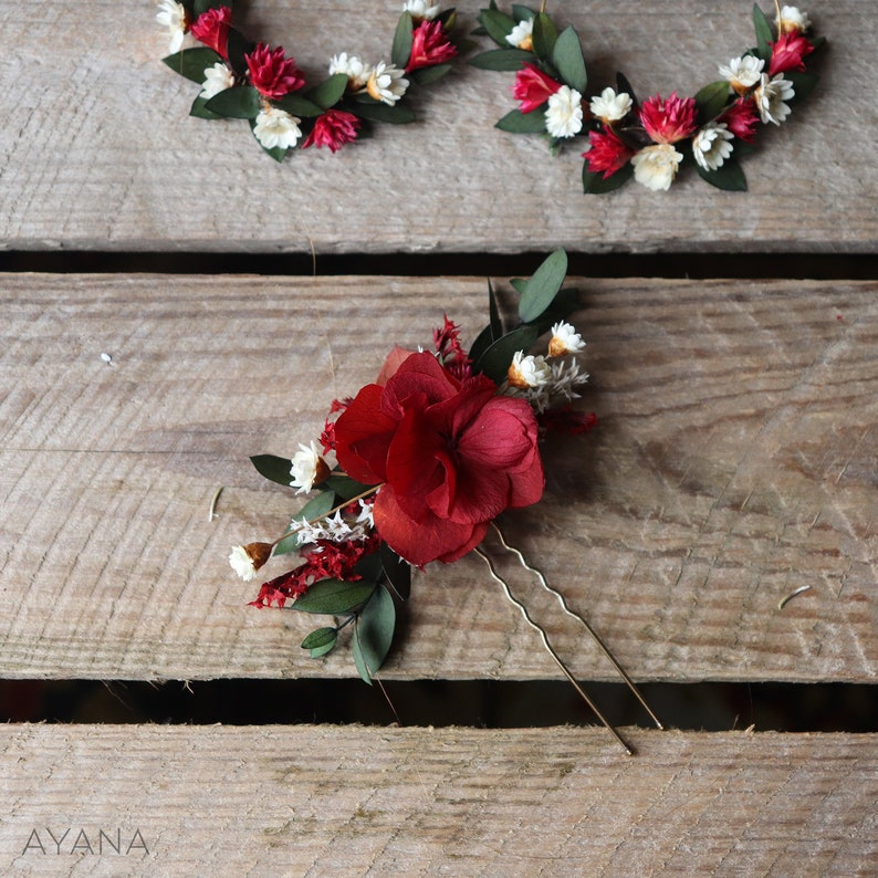 Hairpin FAUVE, burgundy preserved hydrangea hair stick, hair accessory in natural flower, Christmas gift image 2