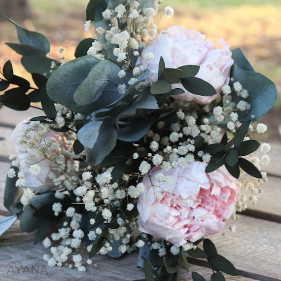 Kioto estabilizado peonías y ramo de gypsophile ramo de novia - Etsy España