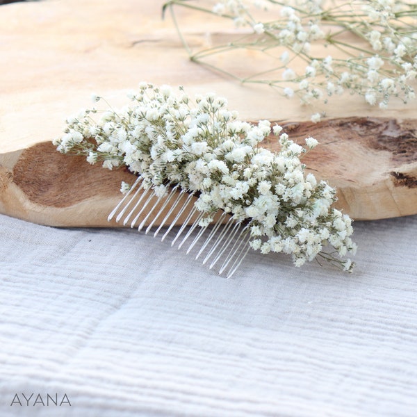 Wedding flowers comb LUCIE, boho hair accessory with durable natural flowers, preserved baby's breath, original hair comb for Boho wedding