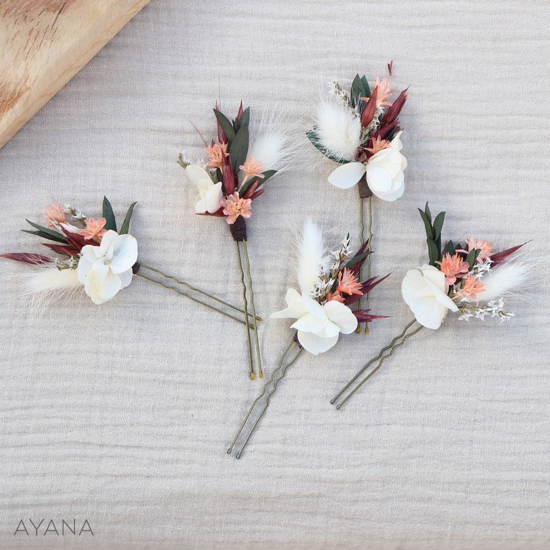 Hair comb ROSITA dried and preserved flowers terracotta shade boho wedding, Hairdressing comb natural flower sustainable country wedding lot 5 pics