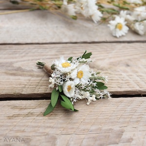 Buttonhole DISCRETION dried flower accessory for boho and rustic wedding, groom's brooch handcrafted with dried and preserved flowers