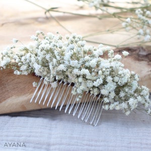 Hochzeitshaarkamm LUCIE, Boho-Haaraccessoire aus konservierten Naturblumen, stabilisierter Schleierkrautkamm für Boho-Hochzeit Bild 3