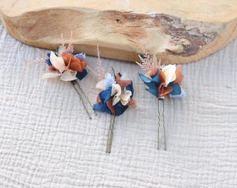 Set of 3 SAMANTHA hair pins dried and preserved flowers boho wedding hair accessories bride bridesmaid floral hairstyle pins
