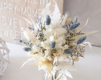 Bouquet OSLO en fleur séchée et stabilisée couleur dusty blue, bouquet mariage bohème bord de mer, cadeau arrangement floral tendance