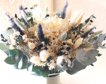 Bouquet éco-responsable MEGEVE en fleurs naturelles séchées et stabilisées teinte pastel, bouquet mariage bohème fleurs naturelles durables