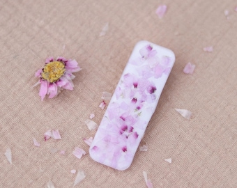 LOUNA Hårspänne i Harts med Torkade Blommor – Handgjort Boho-hårtillbehör med Naturlig Ros – Romantisk Gåva för Kvinnor