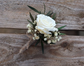 Boutonniere RENCONTRE natural look bohemian wedding, natural rose groom buttonhole baby's breath flowers ,man or  woman brooch for wedding